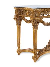 A Louis XVI Style Giltwood Marble-Top Console Table