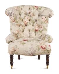 A Custom Button-Tufted Upholstered Armchair and Two Matching Cushions