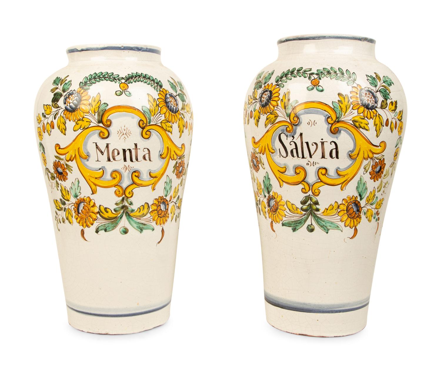 A Pair of Italian Faience Jars — 20TH CENTURY