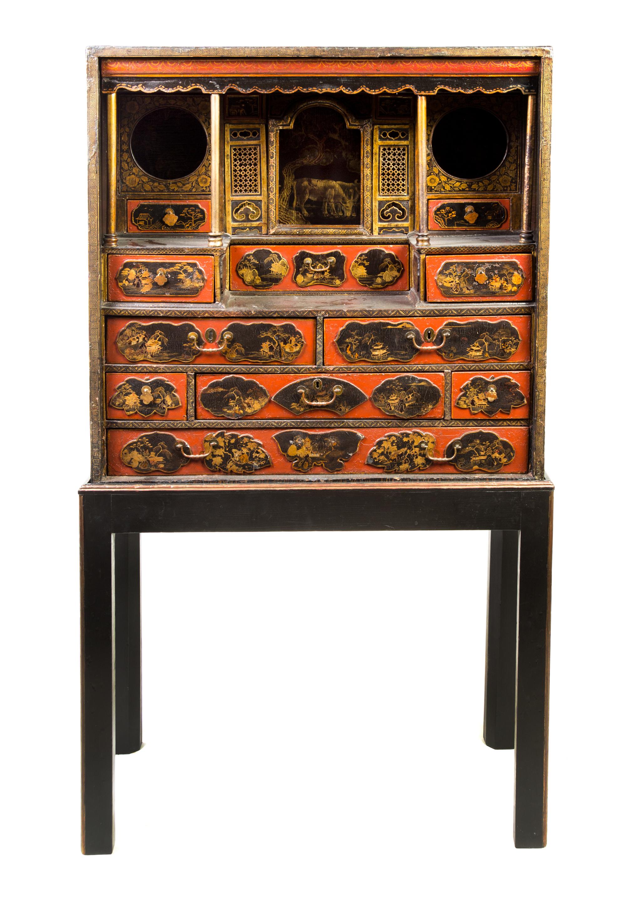 A Chinese Lacquered Collector's Cabinet Height 62 x width 11 x depth 33 3/4 inches. — LATE 19TH/EARLY 20TH CENTURY