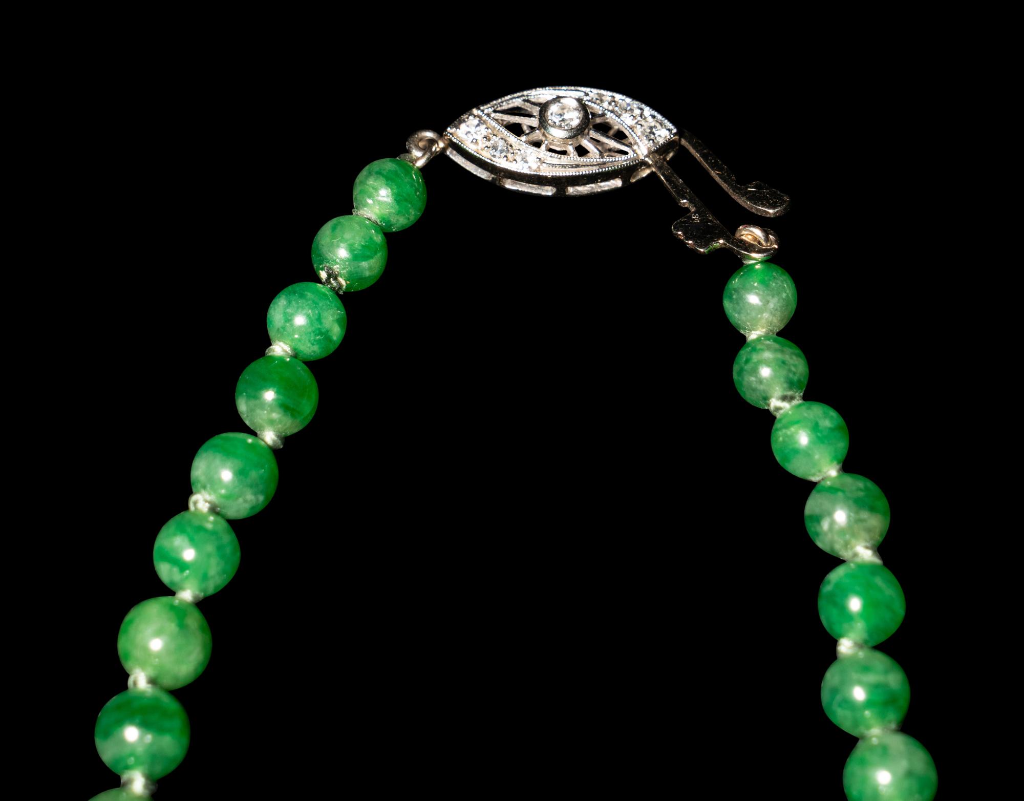 A Jadeite Bead and Diamond Necklace