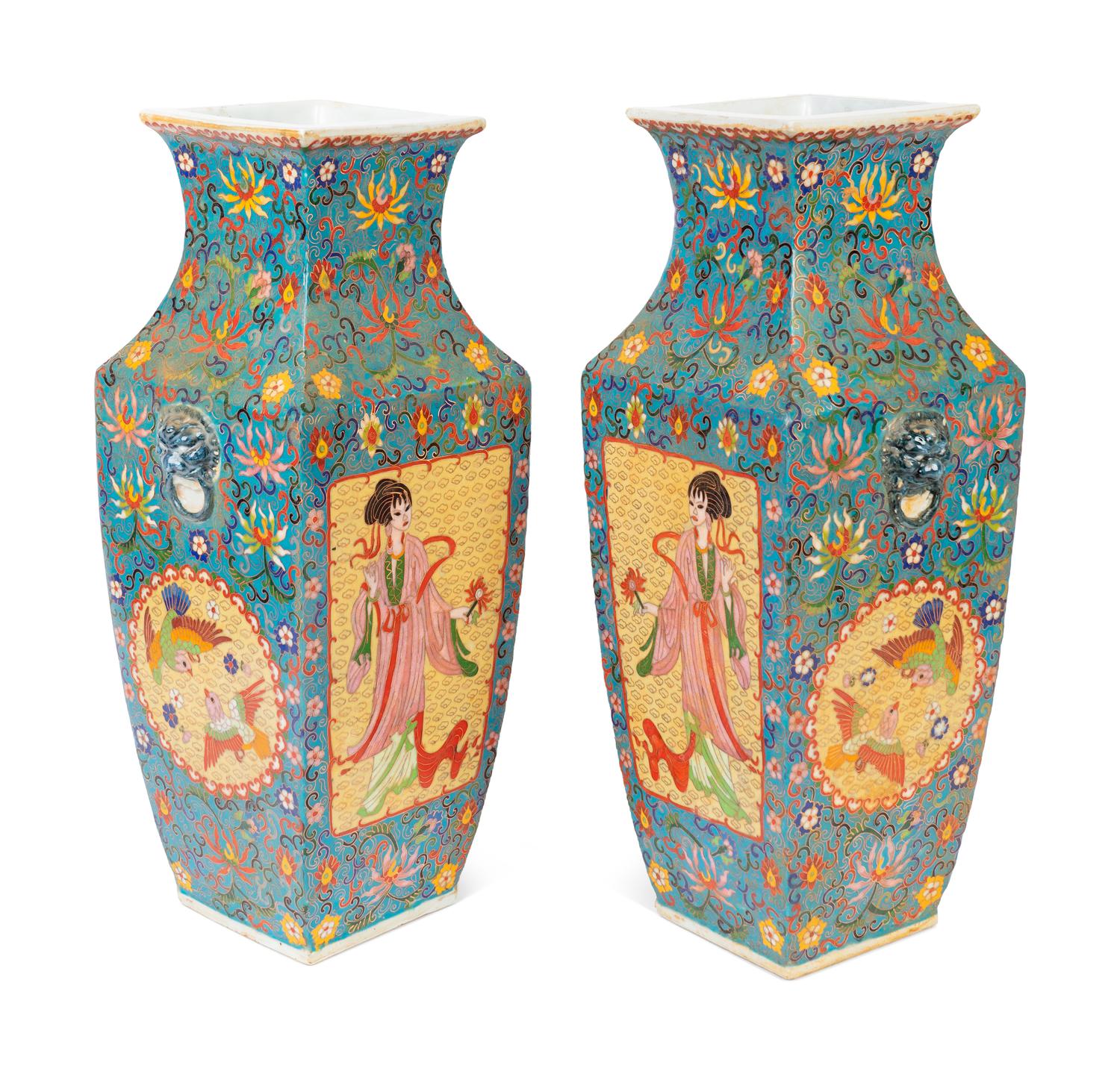 A Pair of Chinese Export Cloisonne-Over-Porcelain Vases