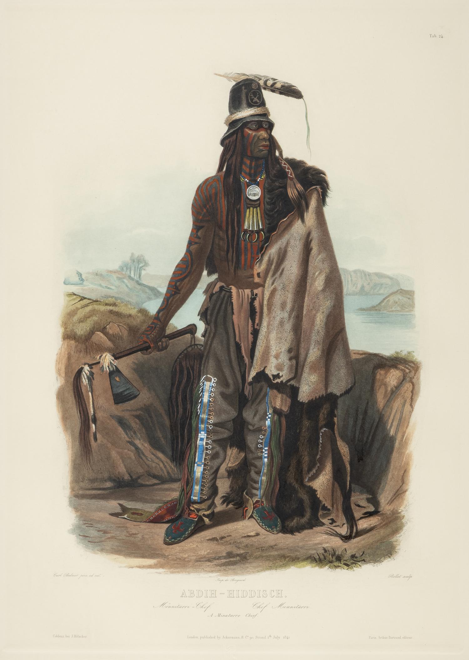 BODMER, Karl (1809-1893). ACKERMANN & Co., publisher. Abdih-Hiddisch... A Minatarre Chief .