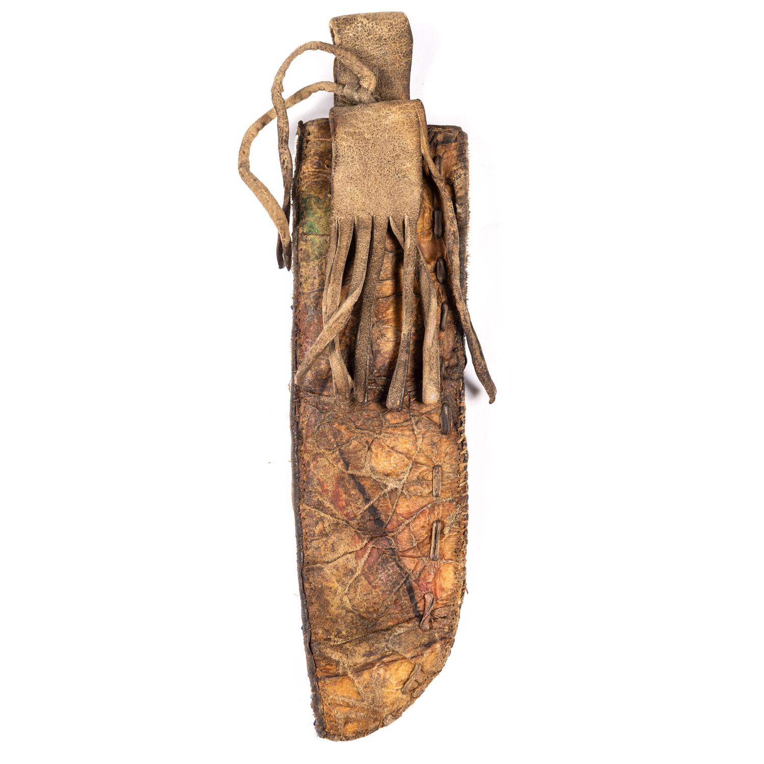 Sioux Beaded Knife Sheath, on Recycled Buffalo Hide Parfleche