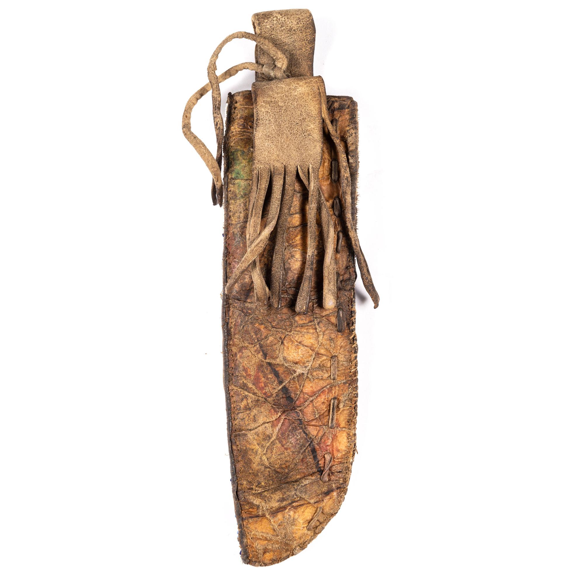 Sioux Beaded Knife Sheath, on Recycled Buffalo Hide Parfleche