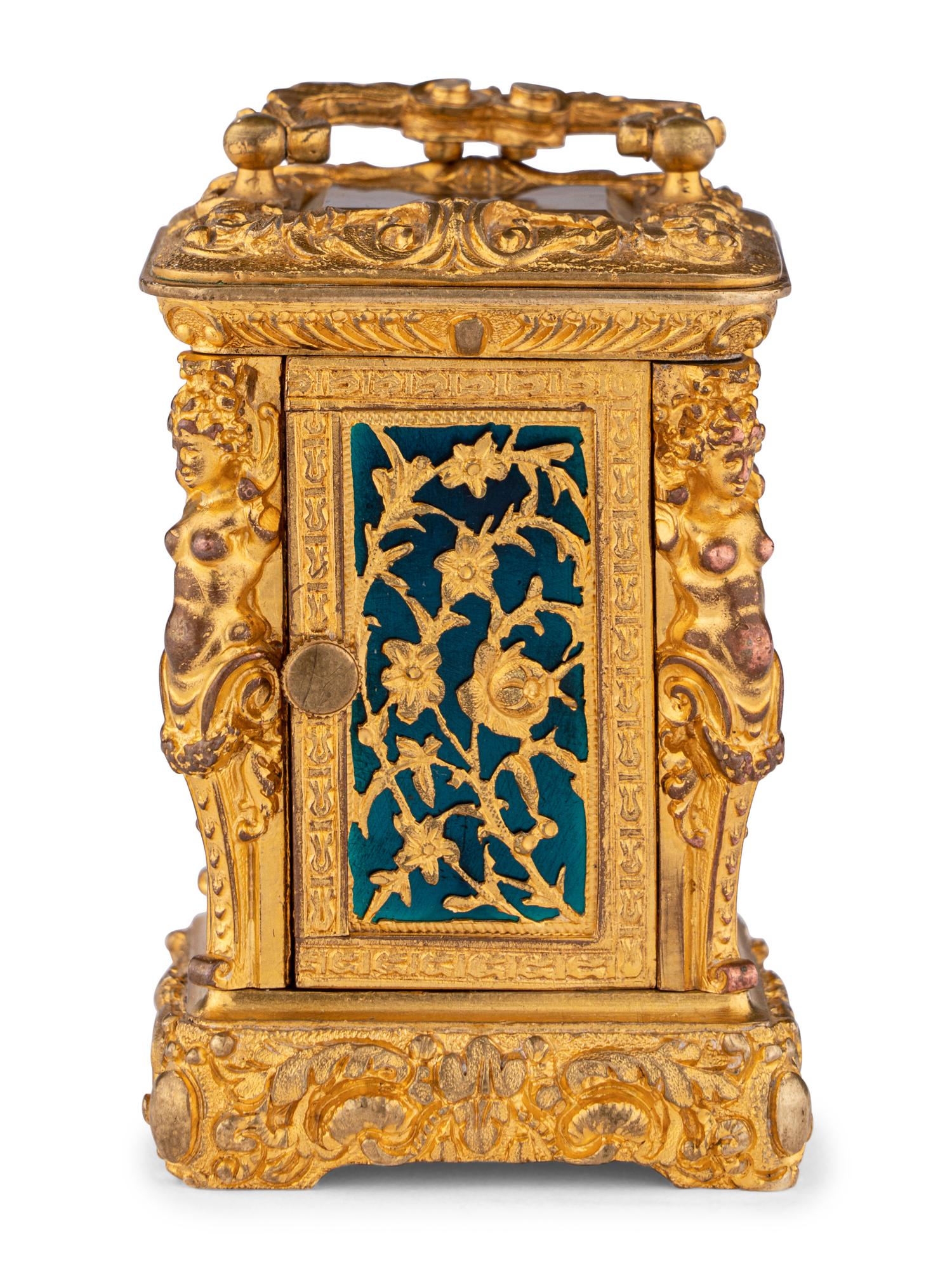 A French Miniature Gilt Bronze Eight-Day Carriage Clock