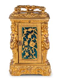 A French Miniature Gilt Bronze Eight-Day Carriage Clock