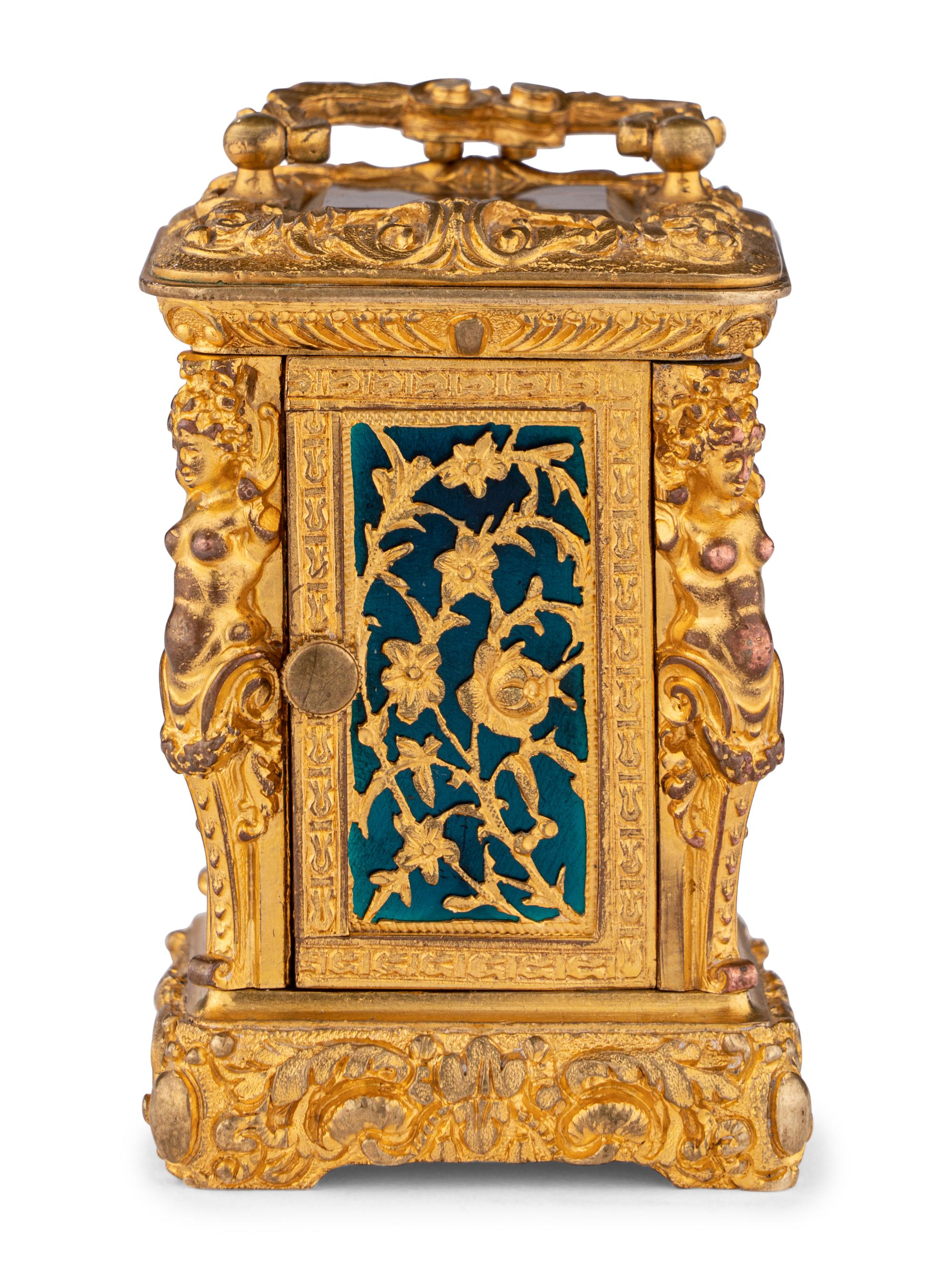 A French Miniature Gilt Bronze Eight-Day Carriage Clock