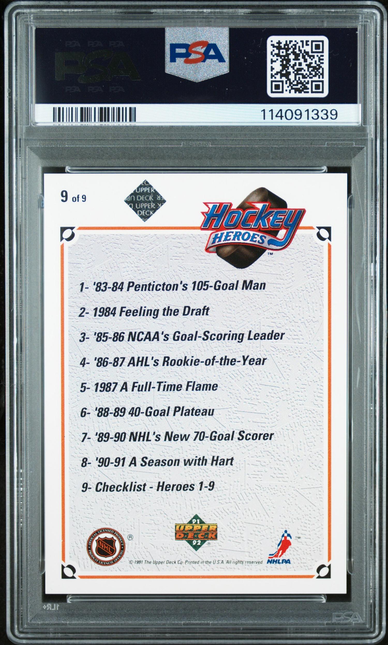 A 1991 Upper Deck Brett Hull Signed Autograph Hockey Heroes Card No. 9 (72/2,500) PSA 9 MINT