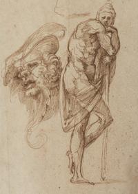Studies of a Man Leaning on a Staff and of a Grotesque Head