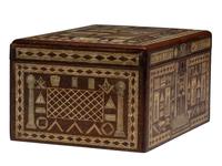 An American Scottish Rite Masonic-Decorated Sulphur Inlaid and Penwork Walnut Cash Box