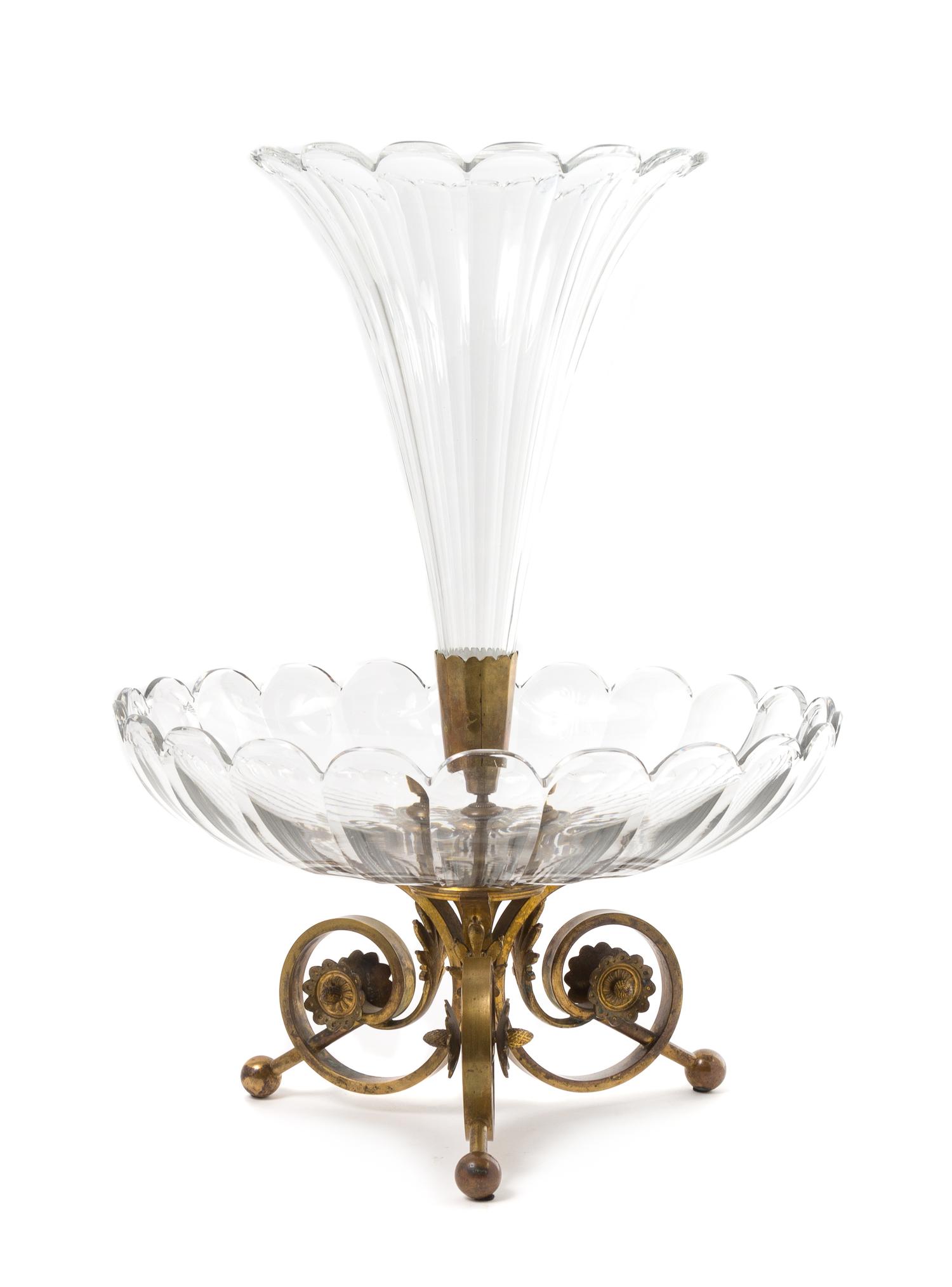 A Continental Gilt Metal Mounted Cut Glass Centerpiece Height 21 inches. — POSSIBLY BACCARAT, EARLY 20TH CENTURY