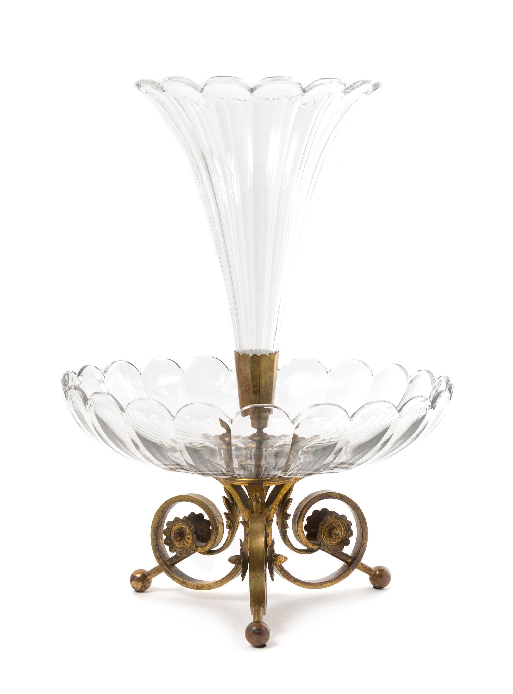 A Continental Gilt Metal Mounted Cut Glass Centerpiece Height 21 inches. — POSSIBLY BACCARAT, EARLY 20TH CENTURY