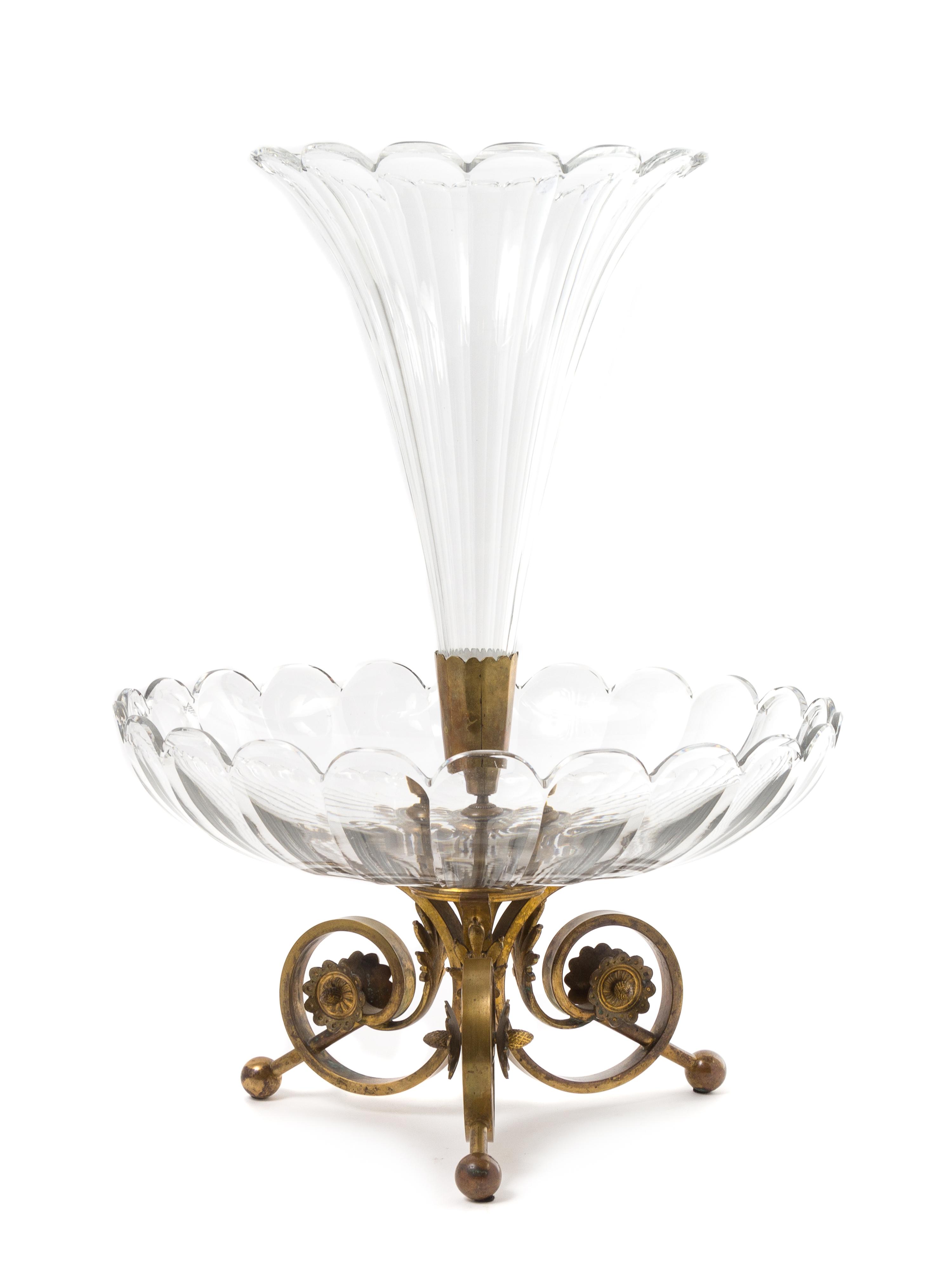 A Continental Gilt Metal Mounted Cut Glass Centerpiece Height 21 inches. — POSSIBLY BACCARAT, EARLY 20TH CENTURY