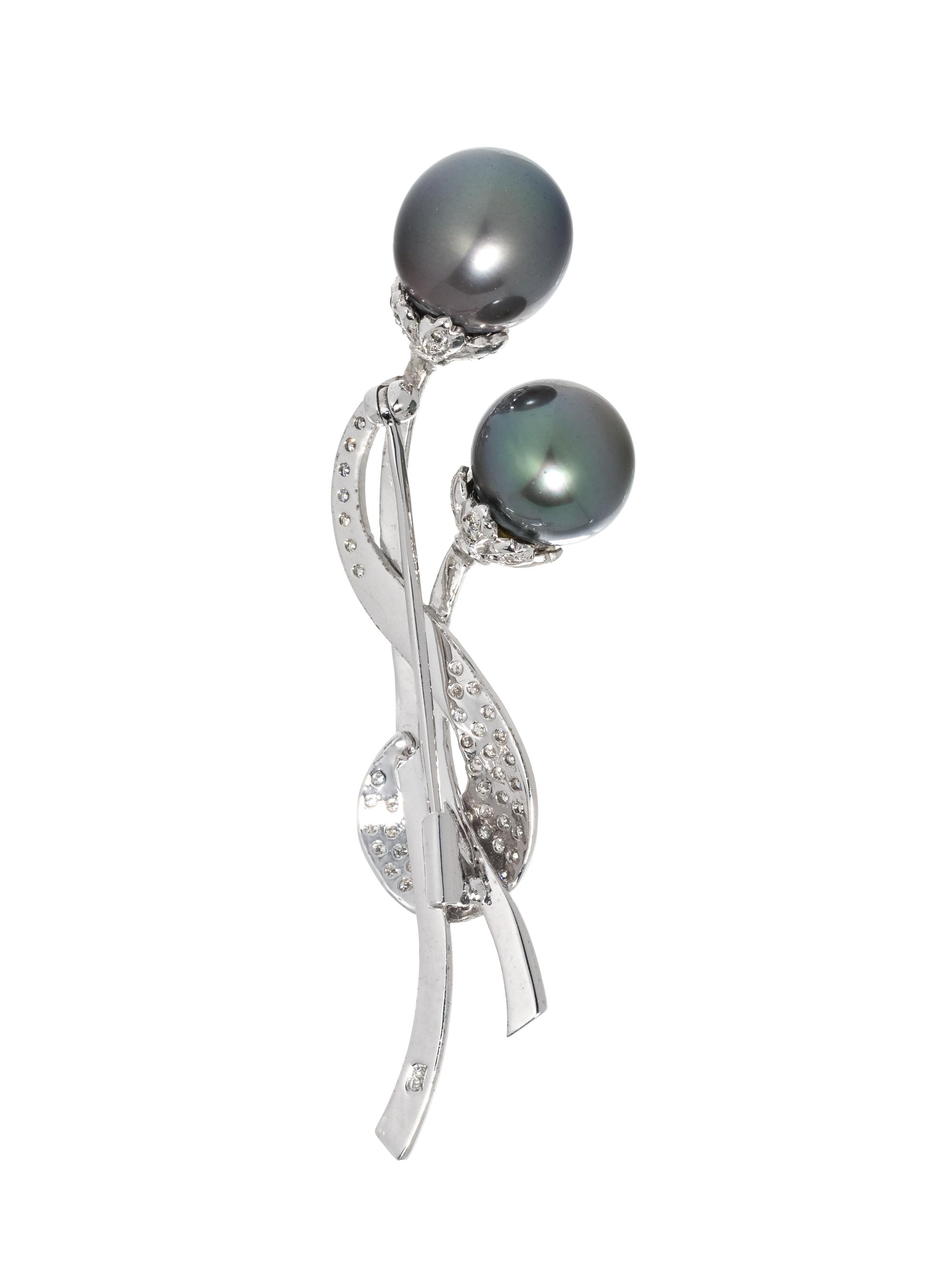 CULTURED TAHITIAN PEARL AND DIAMOND BROOCH