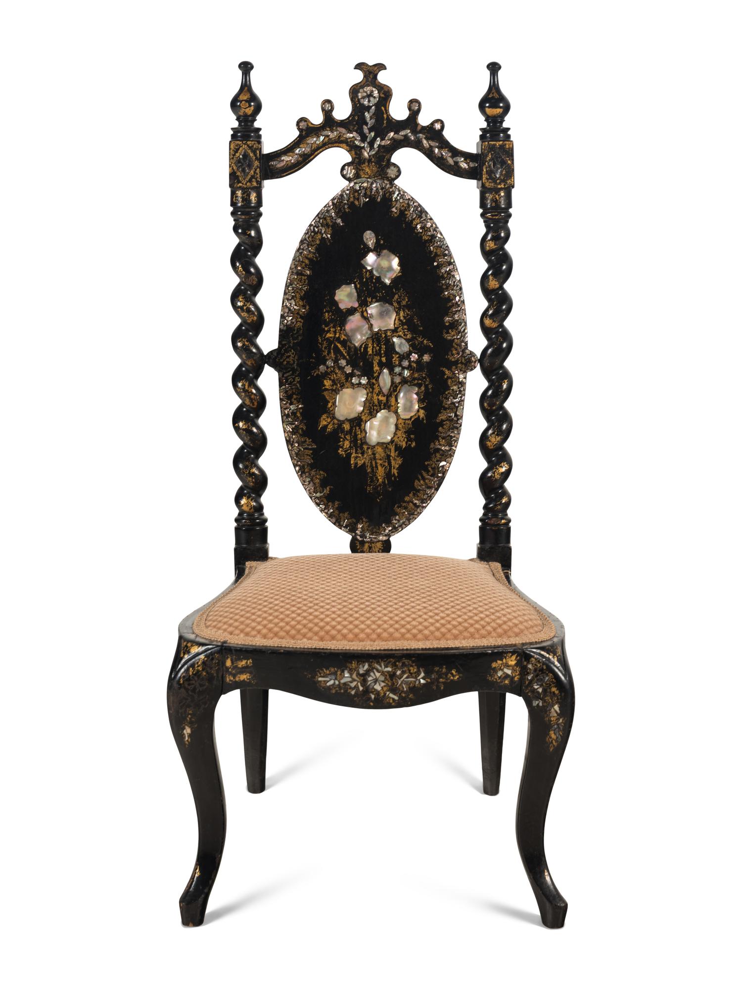 A Victorian Mother-of-Pearl Inlaid Ebonized Side Chair