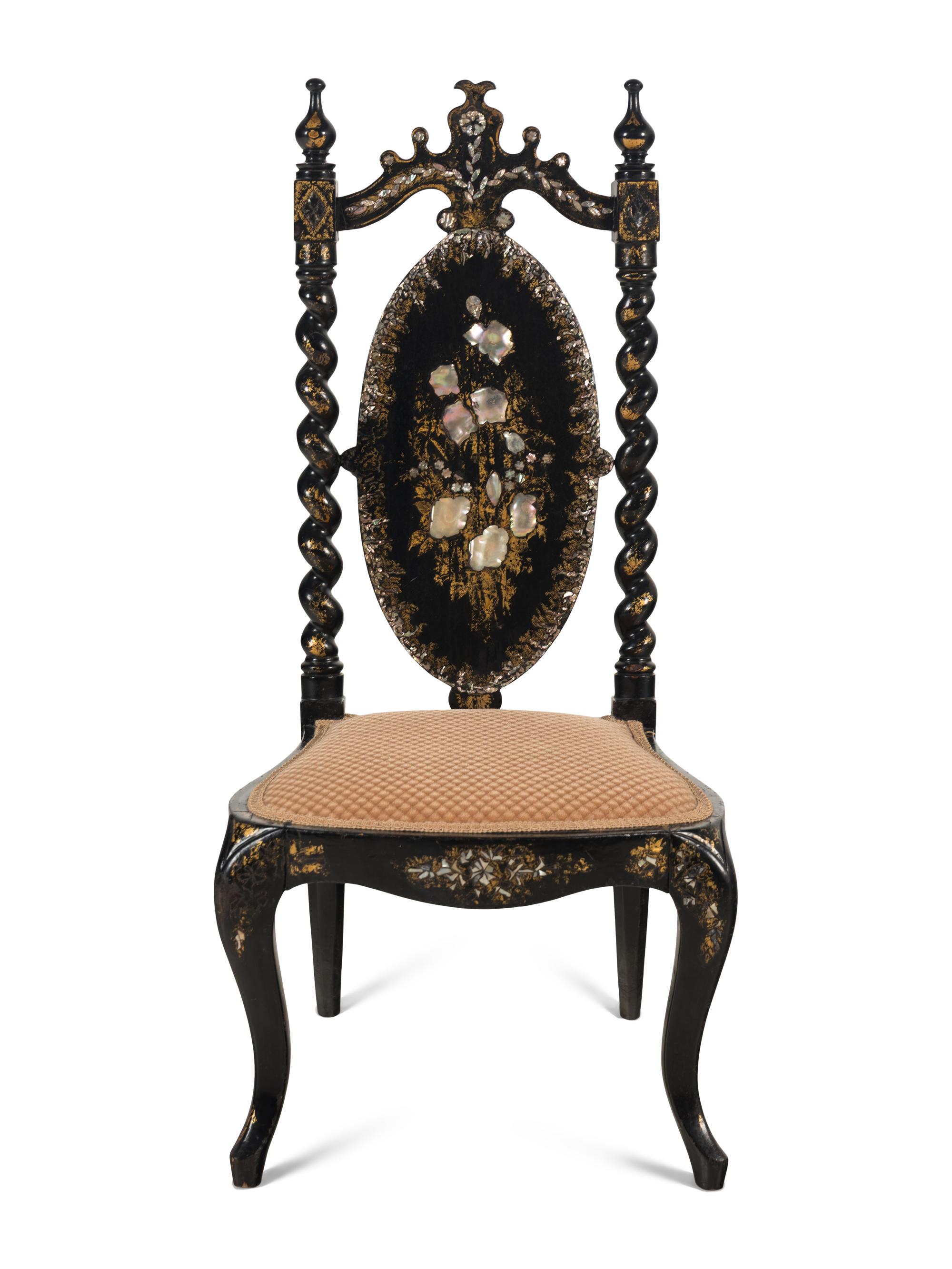 A Victorian Mother-of-Pearl Inlaid Ebonized Side Chair