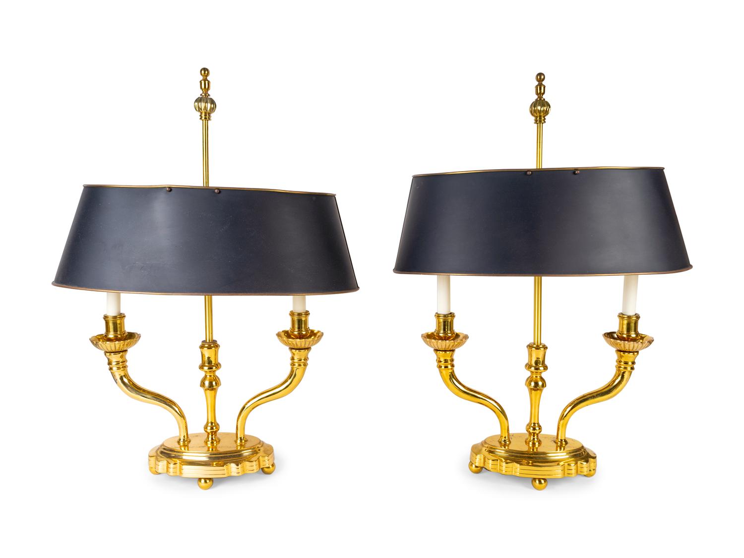 A Group of Four Gilt Metal Bouillotte Style Table Lamps — 20TH CENTURY