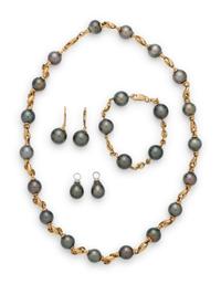 COLLECTION OF GOLD AND CULTURED TAHITIAN PEARL JEWELRY