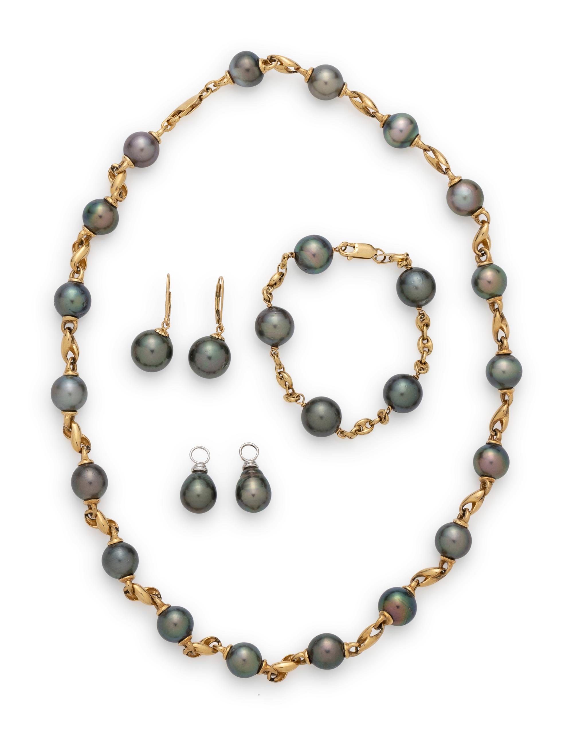 COLLECTION OF GOLD AND CULTURED TAHITIAN PEARL JEWELRY