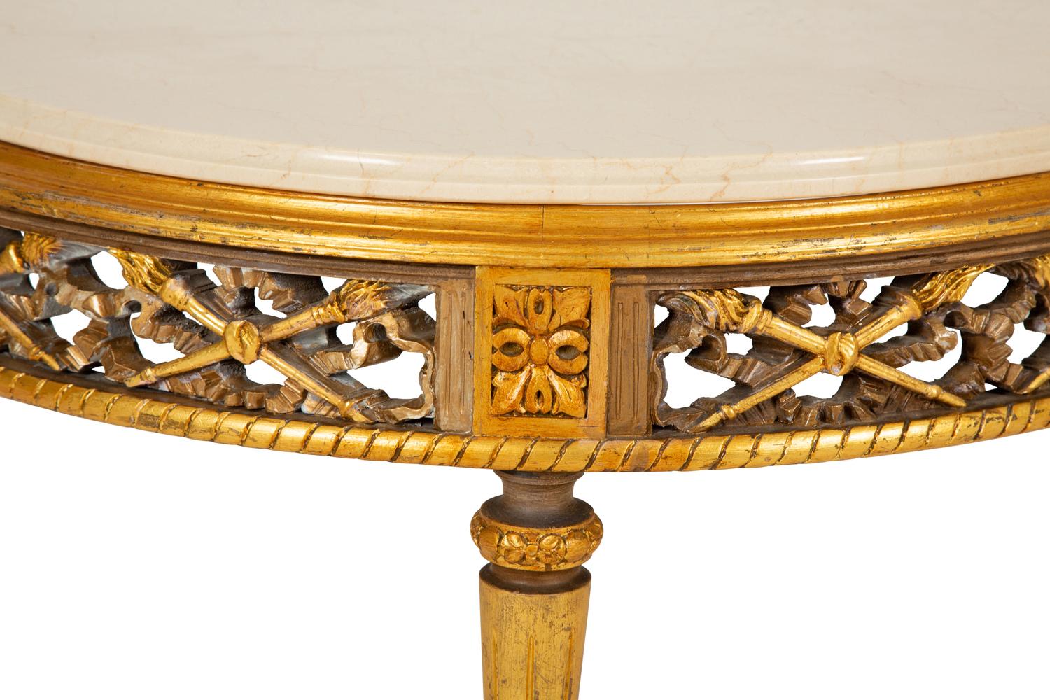 A Louis XVI Style Gilt Painted Marble-Top Low Table