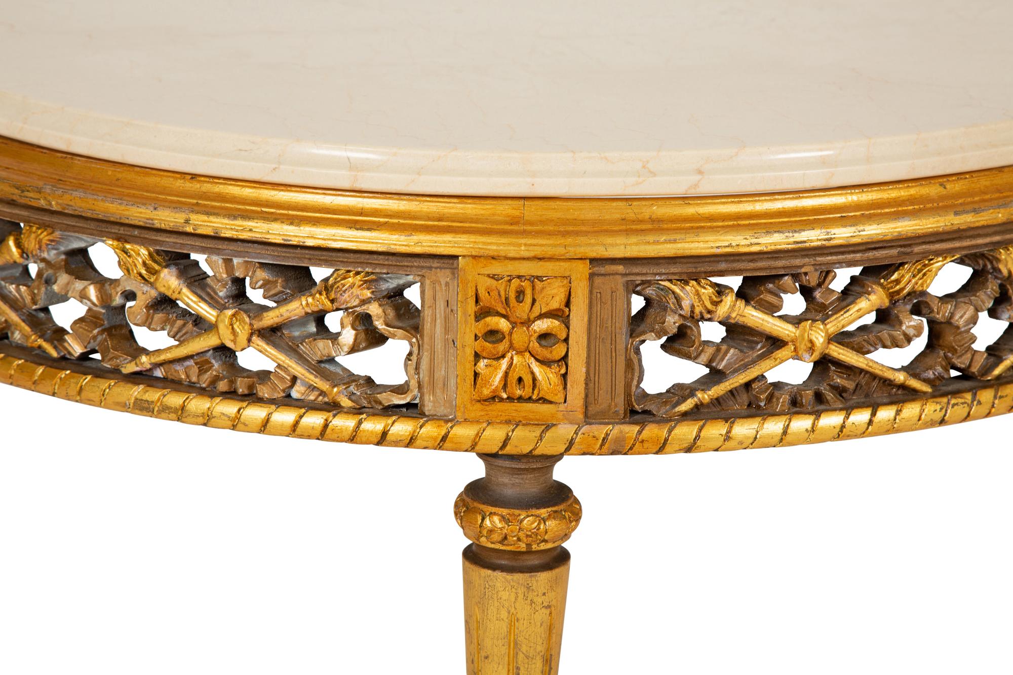 A Louis XVI Style Gilt Painted Marble-Top Low Table