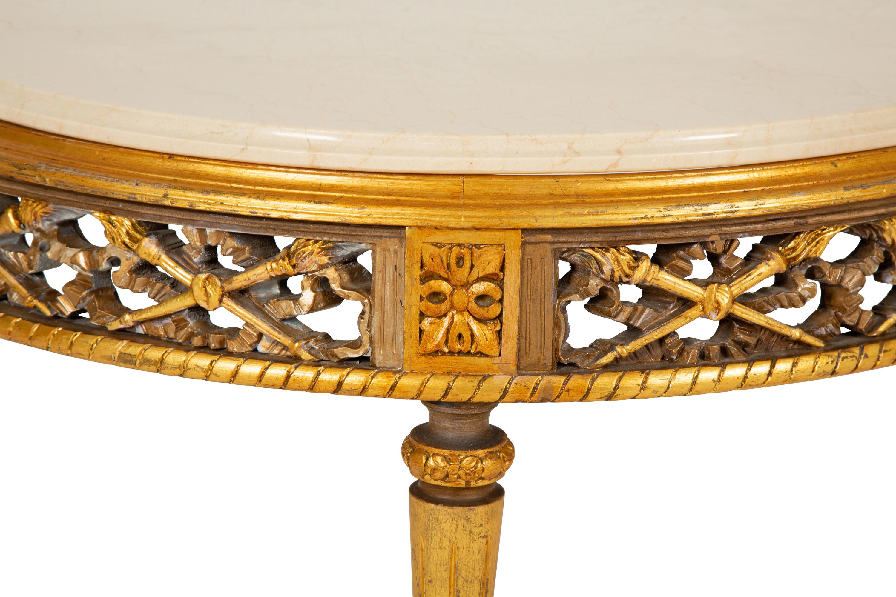A Louis XVI Style Gilt Painted Marble-Top Low Table