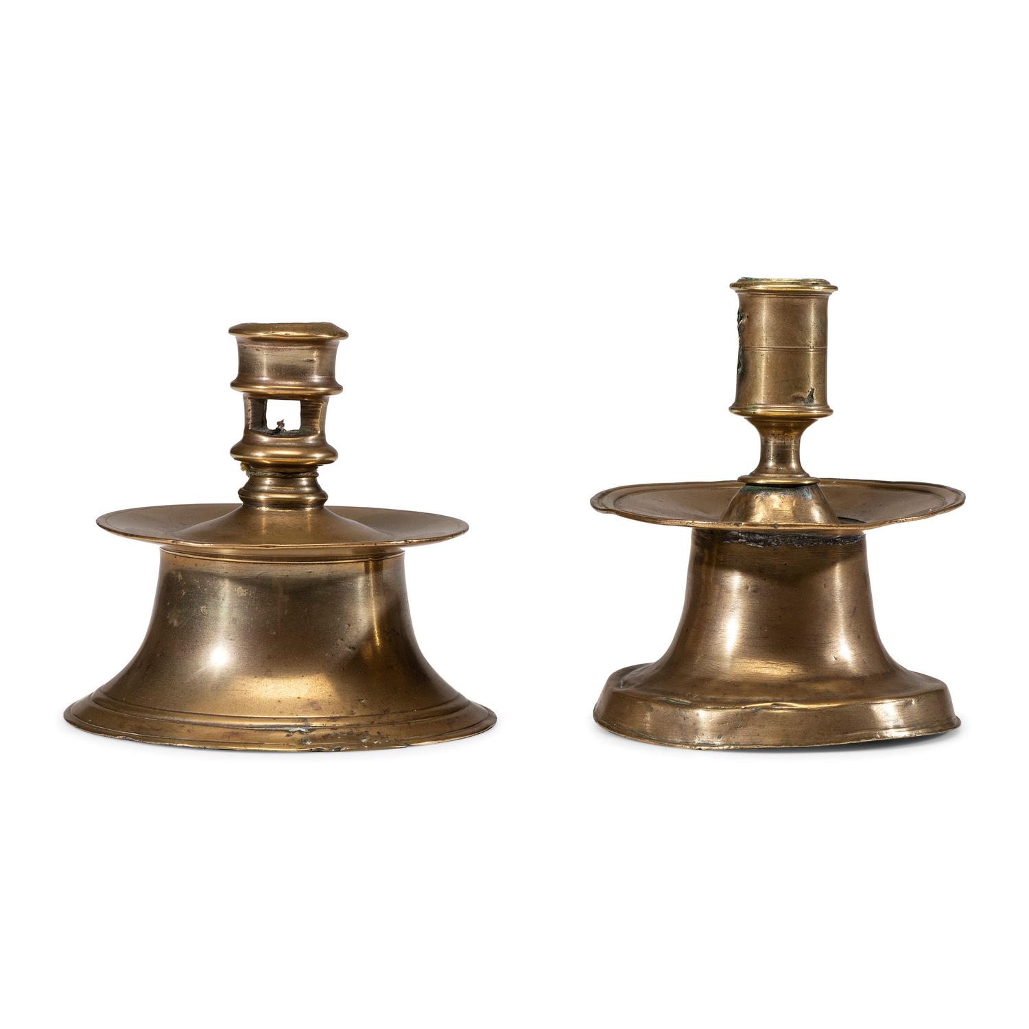 Two Dutch Brass Capstan Candlesticks