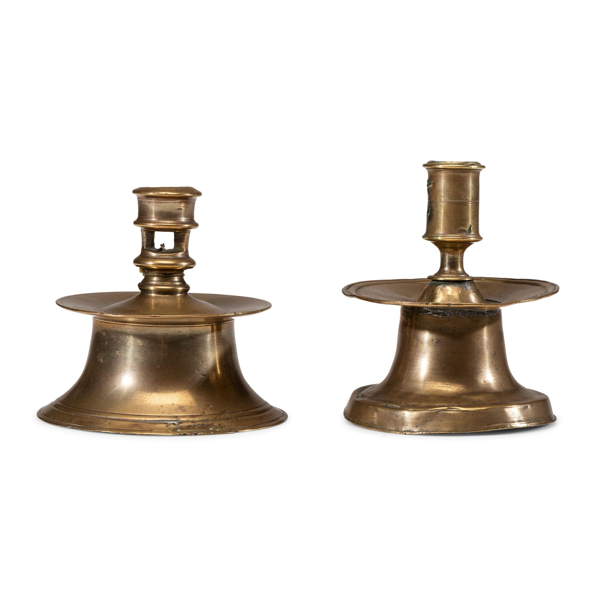 Two Dutch Brass Capstan Candlesticks