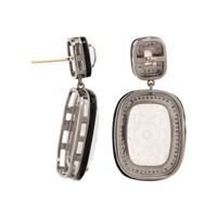 MOONSTONE, DIAMOND AND BLACK ONYX EARRINGS