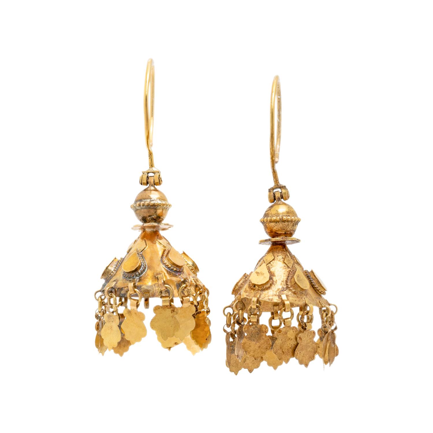 ANTIQUE, YELLOW GOLD ISLAMIC EARRINGS