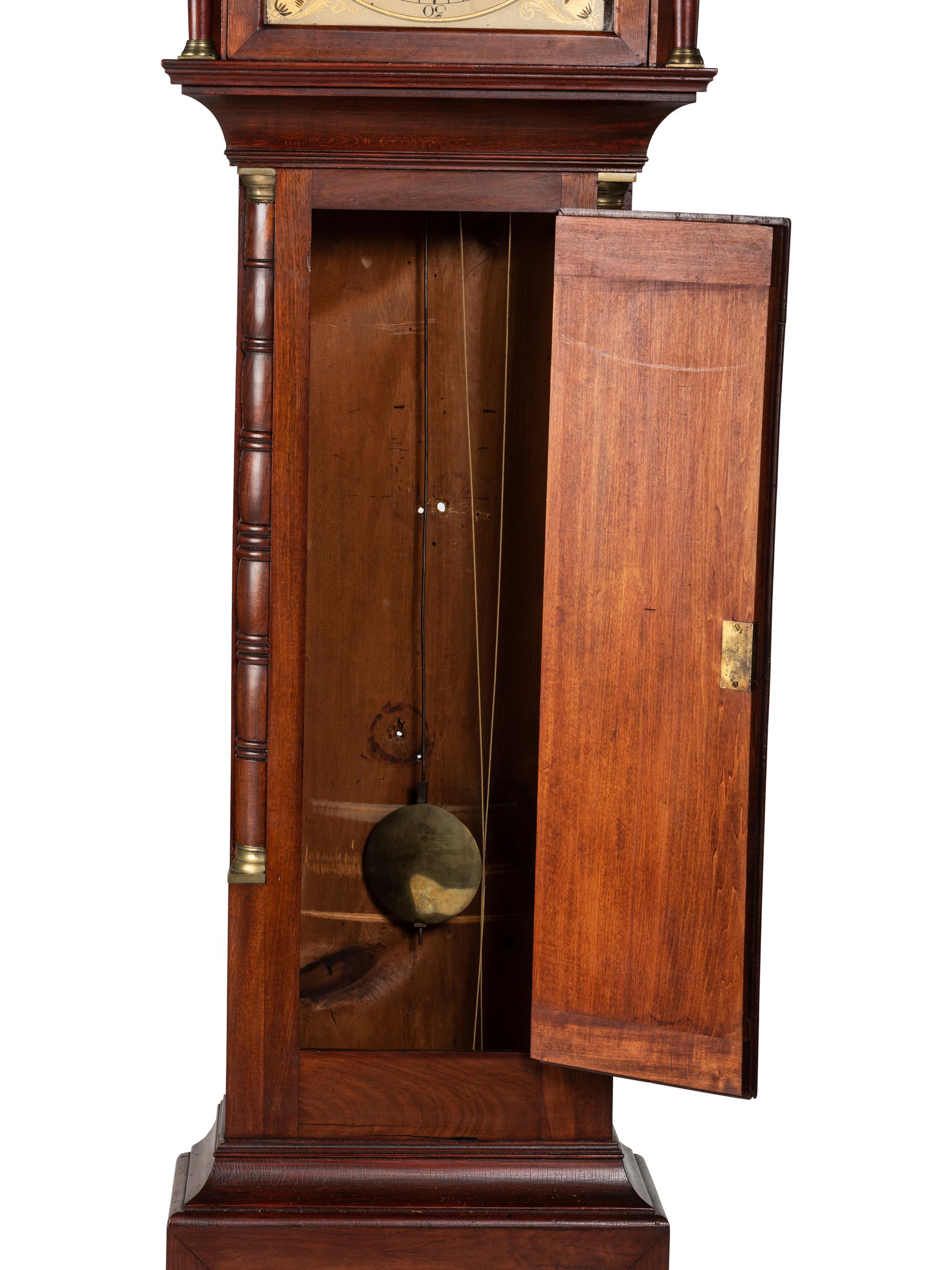 A Federal Inlaid Mahogany Tall Case Clock With Works by Frederick Wingate, Augusta, Maine