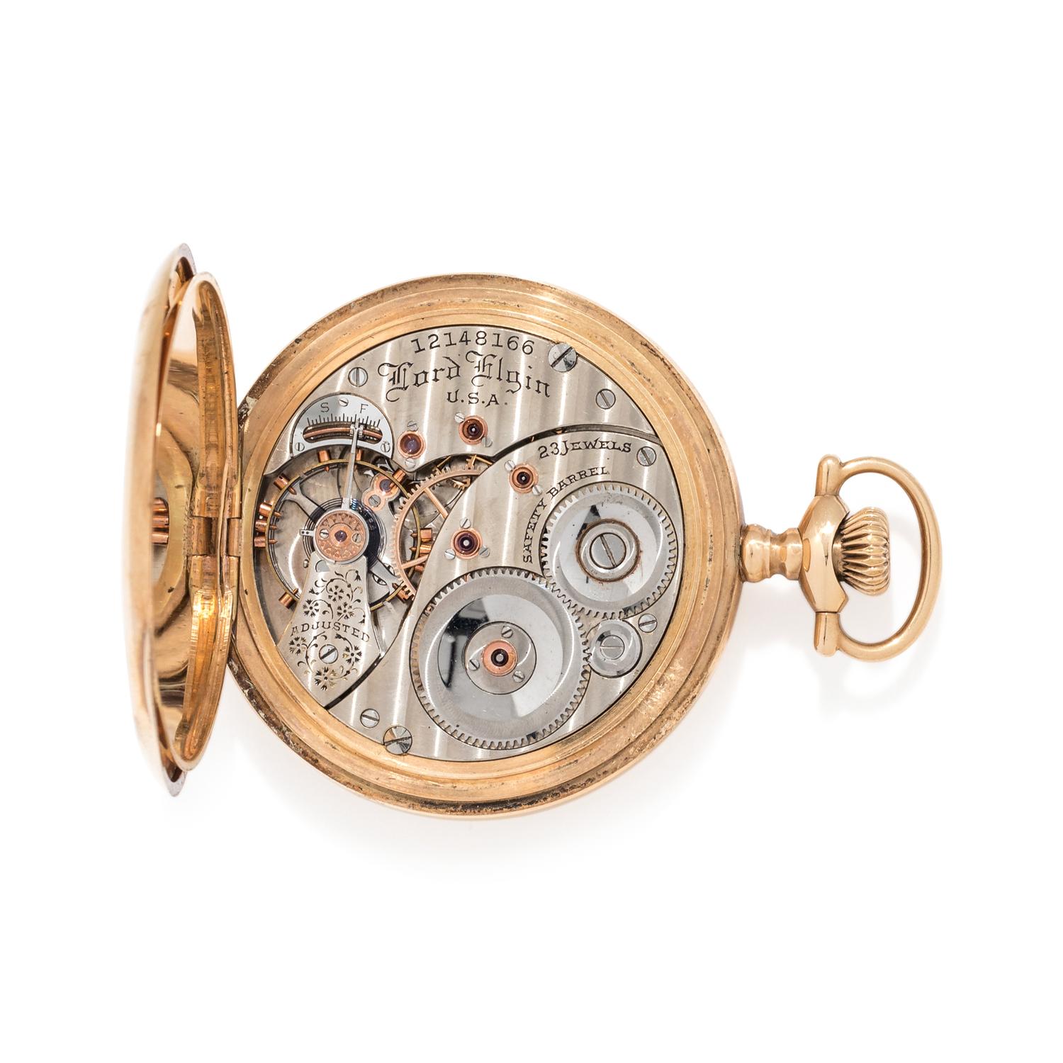 ELGIN, 14K YELLOW GOLD HUNTER CASE POCKET WATCH