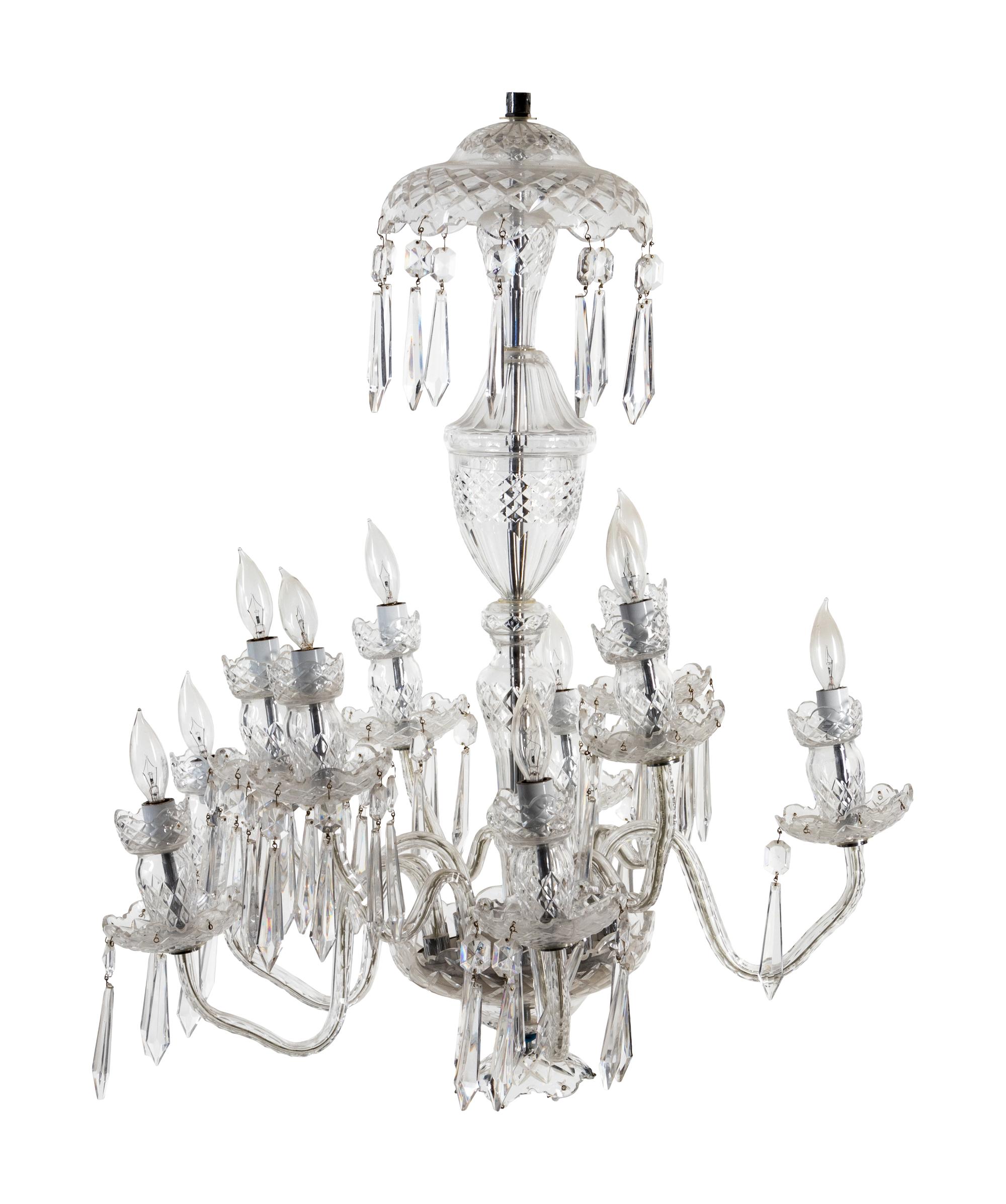 A Georgian Style Cut Glass Ten-Light Chandelier
