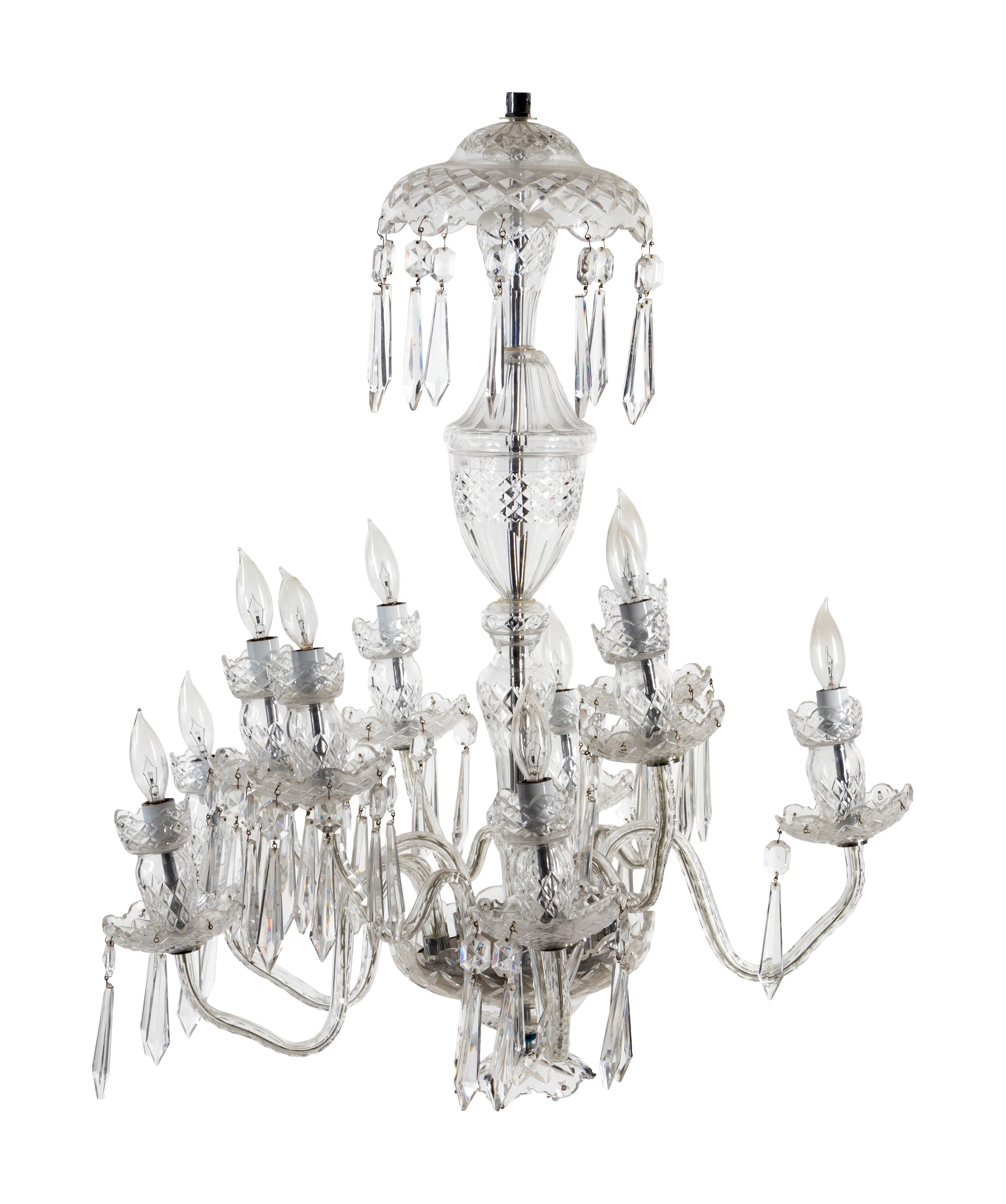 A Georgian Style Cut Glass Ten-Light Chandelier