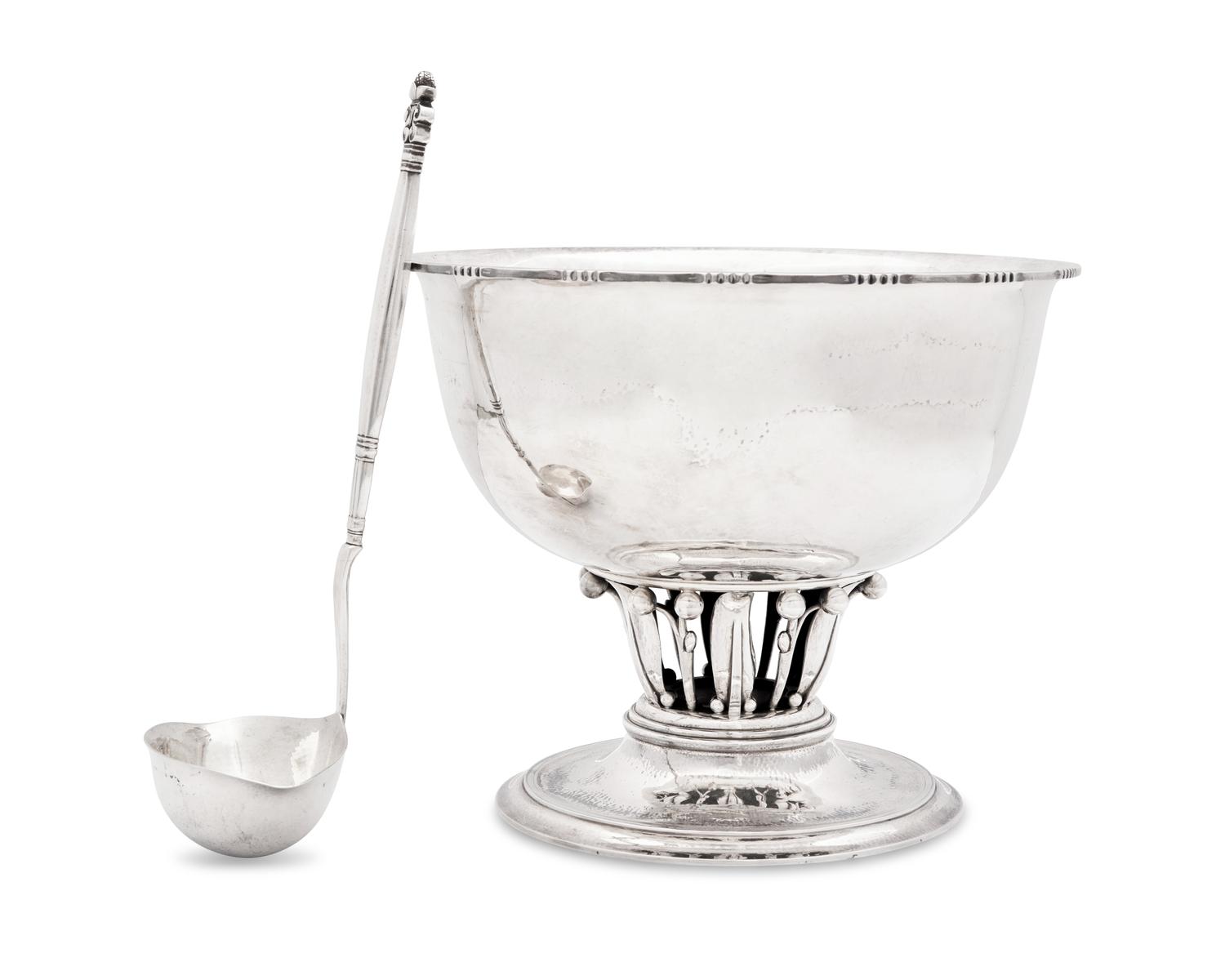 A Georg Jensen Louvre Centerpiece Bowl and an Associated Acorn Pattern Ladle