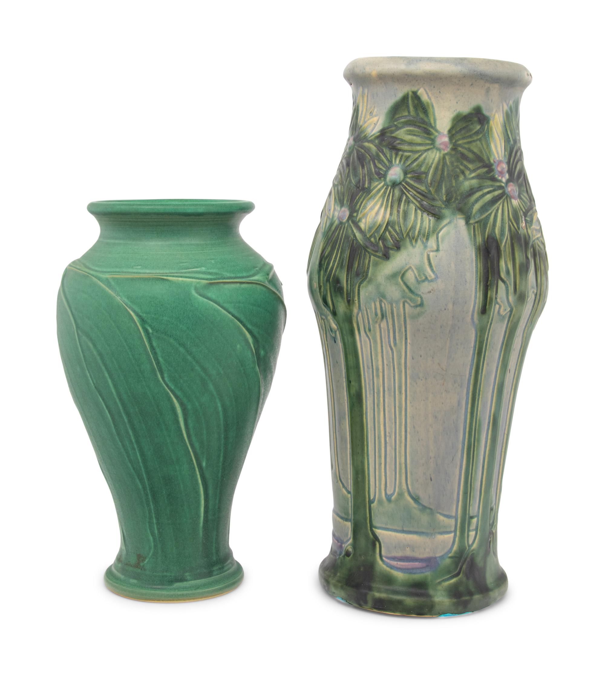 A Roseville Vista Vase and a Pewabic Vase