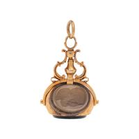 ANTIQUE, YELLOW GOLD AND HARDSTONE FOB