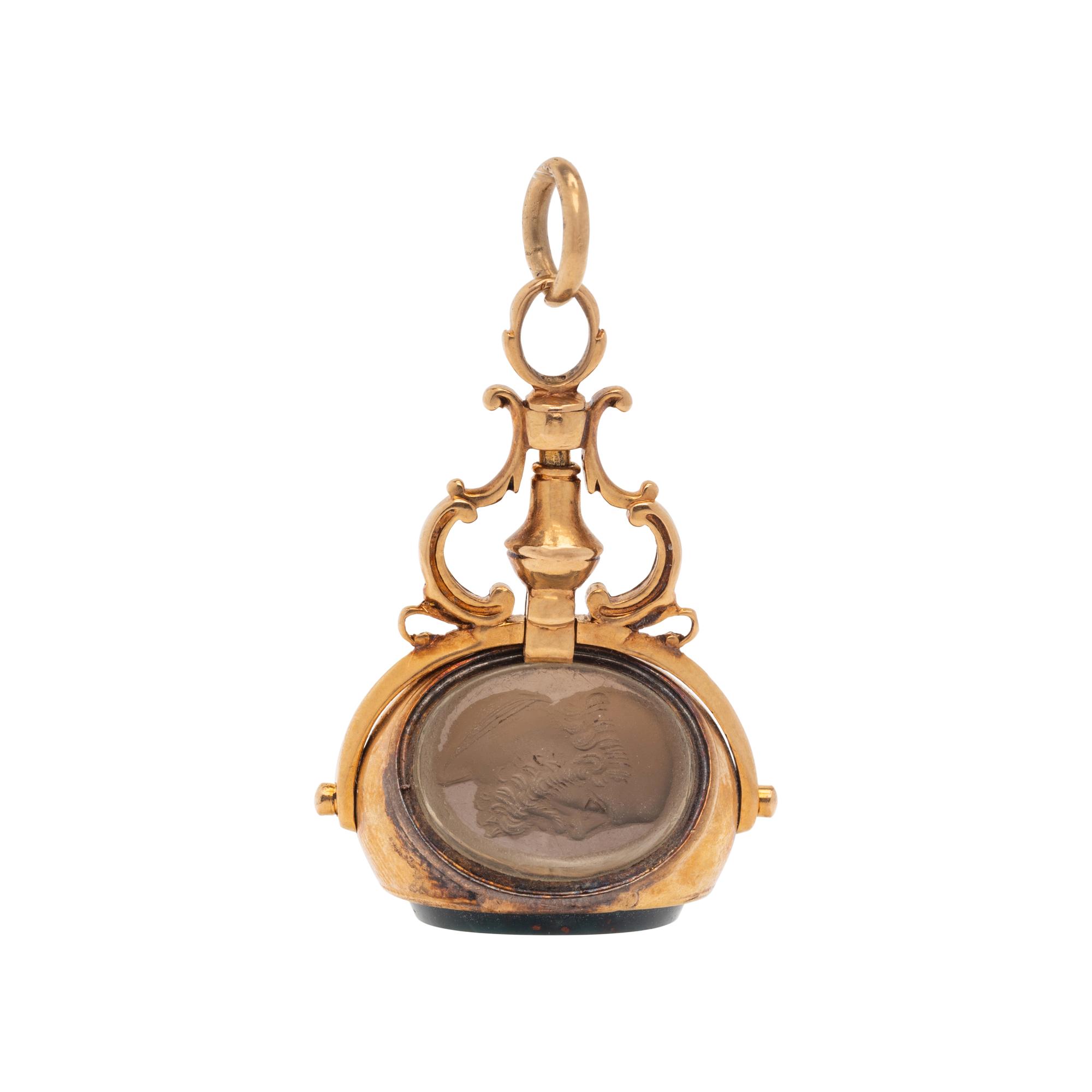 ANTIQUE, YELLOW GOLD AND HARDSTONE FOB