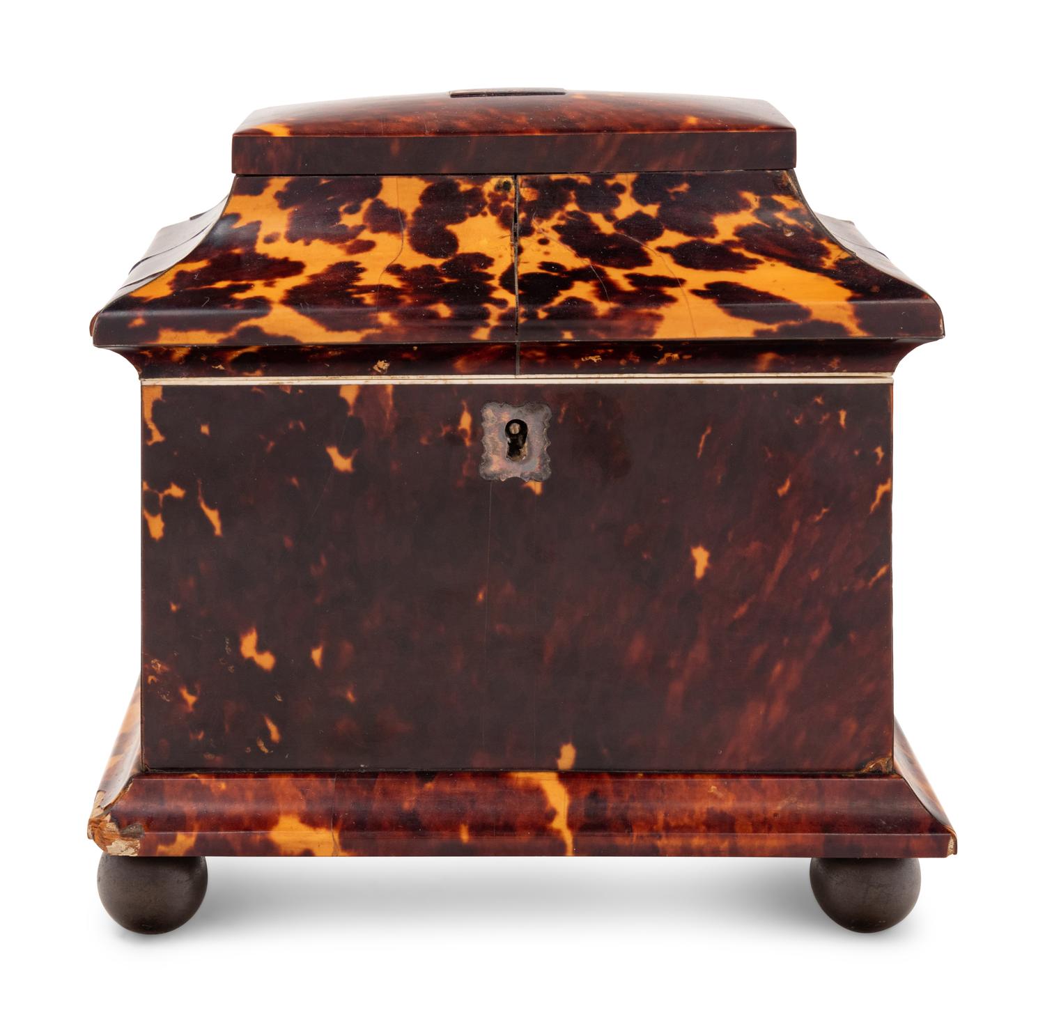 A Regency Tortoiseshell Tea Caddy
