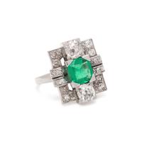 ART DECO, EMERALD AND DIAMOND RING
