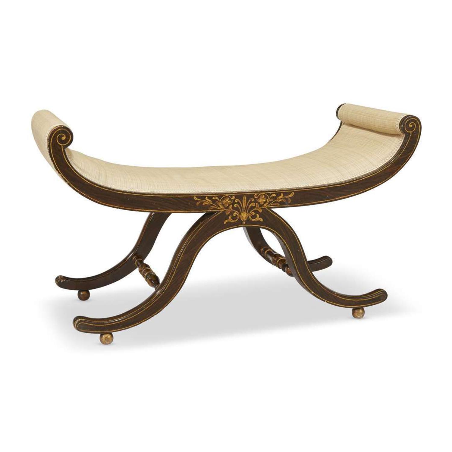 Classical grain-painted and gilt-decorated Grecian bench probably Baltimore, MD, circa 1830