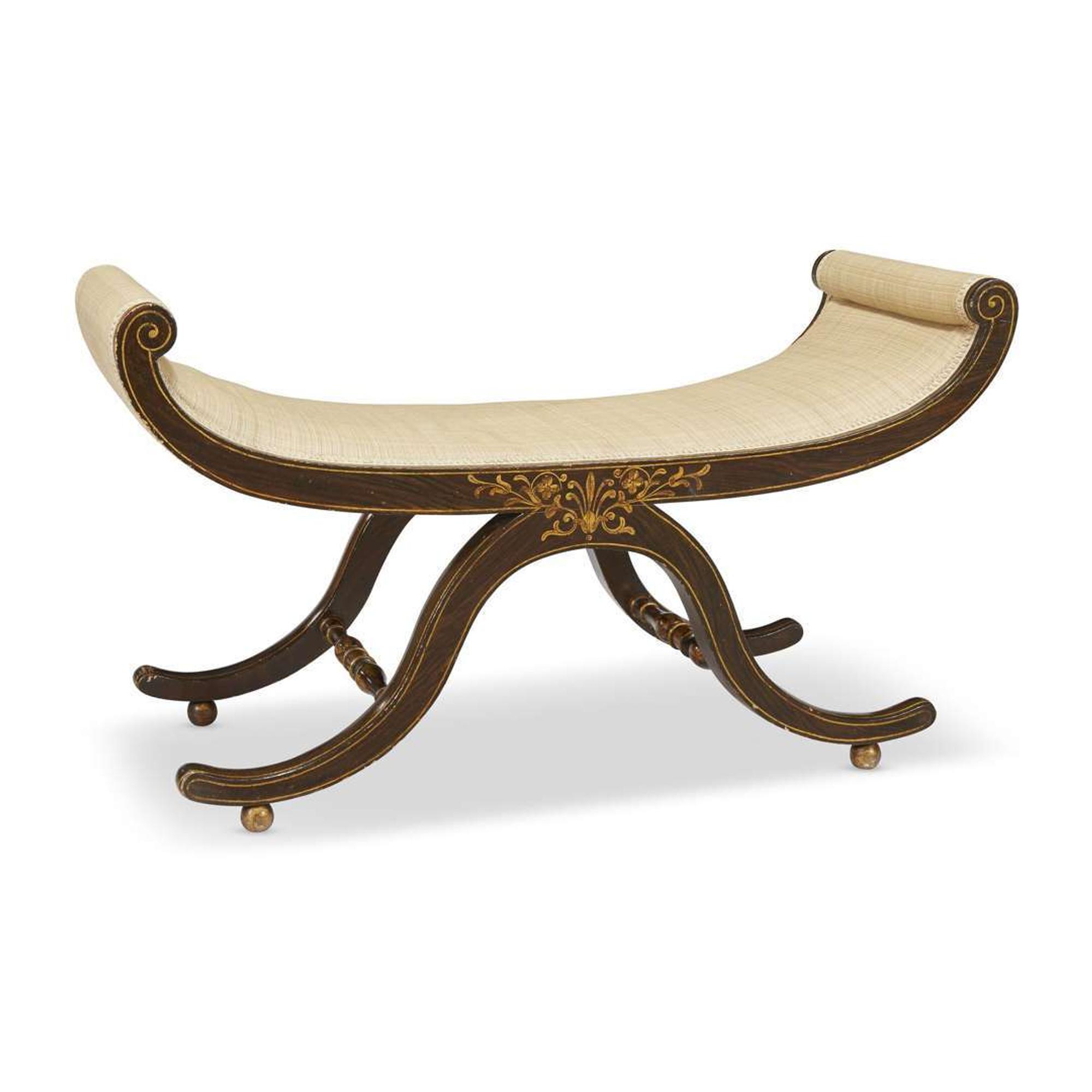 Classical grain-painted and gilt-decorated Grecian bench probably Baltimore, MD, circa 1830