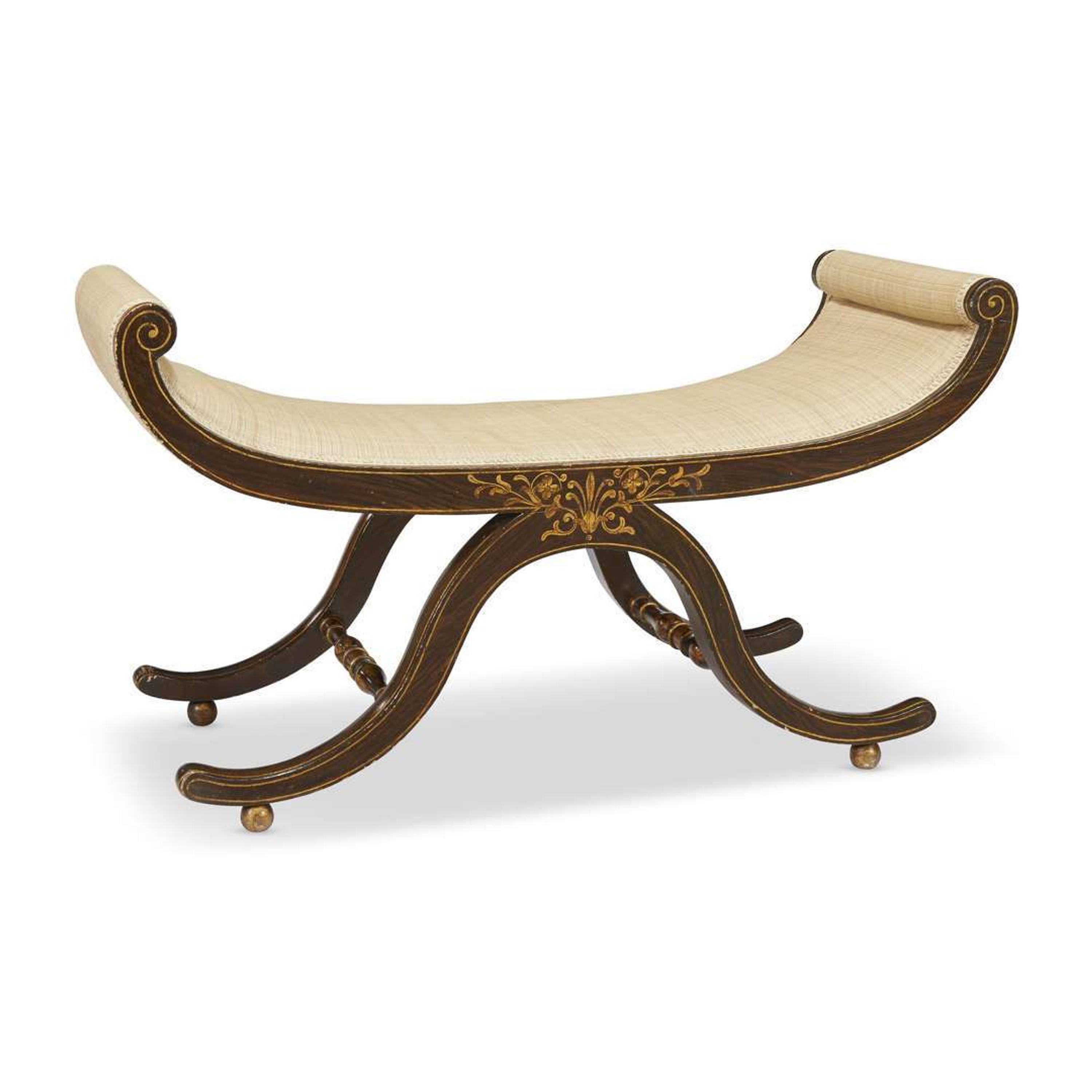 Classical grain-painted and gilt-decorated Grecian bench probably Baltimore, MD, circa 1830