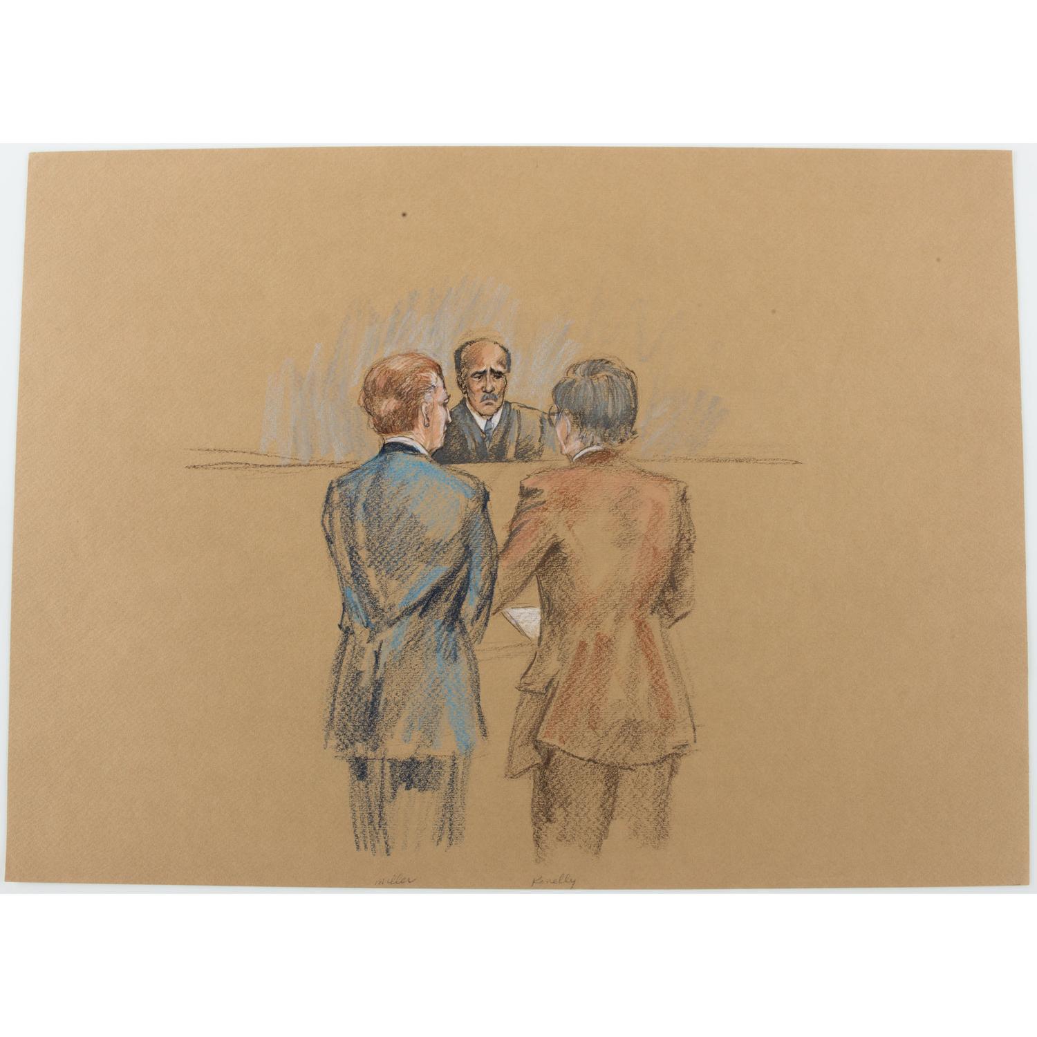 Joan Andrew, Washington Post and CNN Sketch Artist, 16 Original Sketches Documenting the 1980 Trial of Felt "Deep Throat" and Miller, Incl. Nixon and Protestors