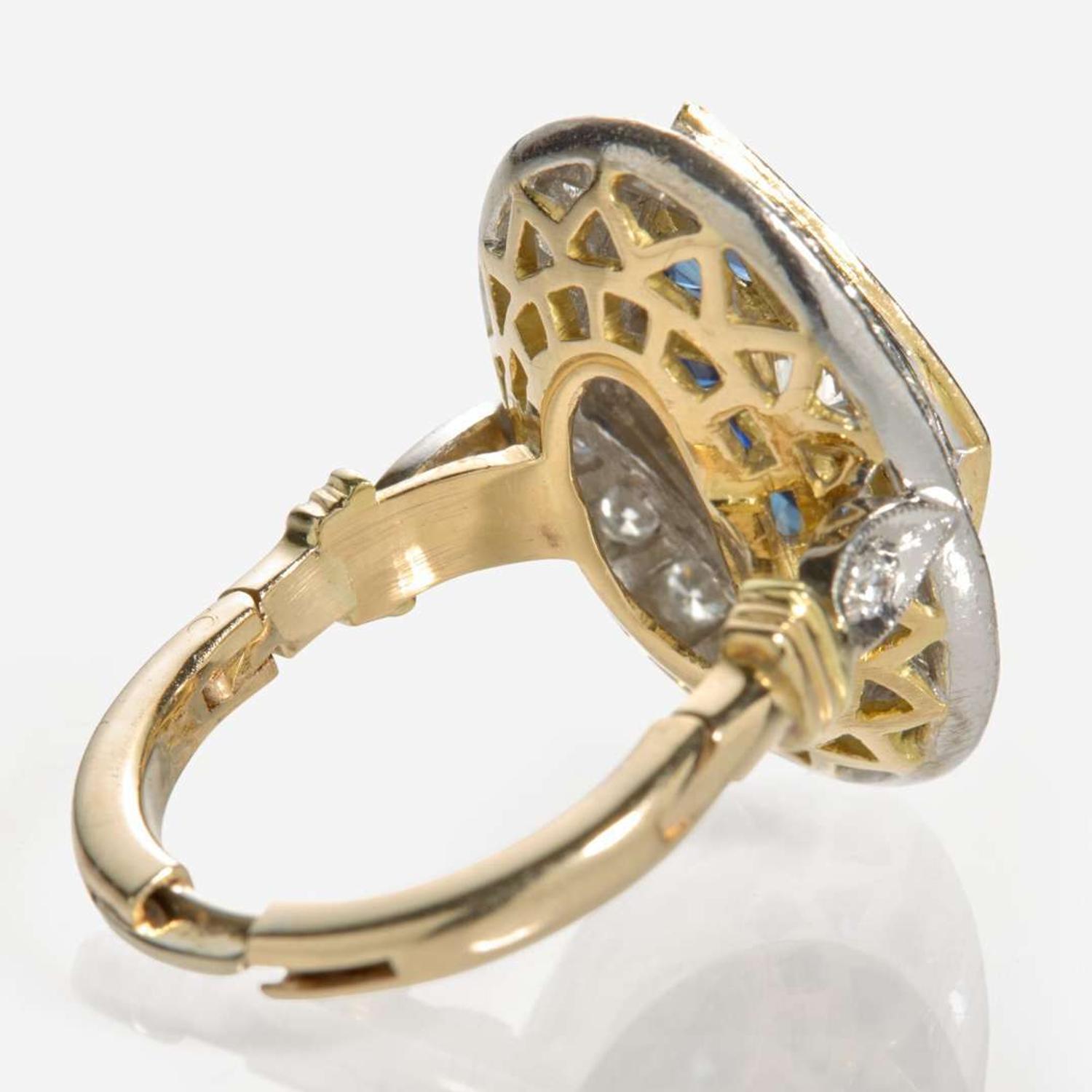 A 14K Yellow Gold, Diamond, and Sapphire Ring