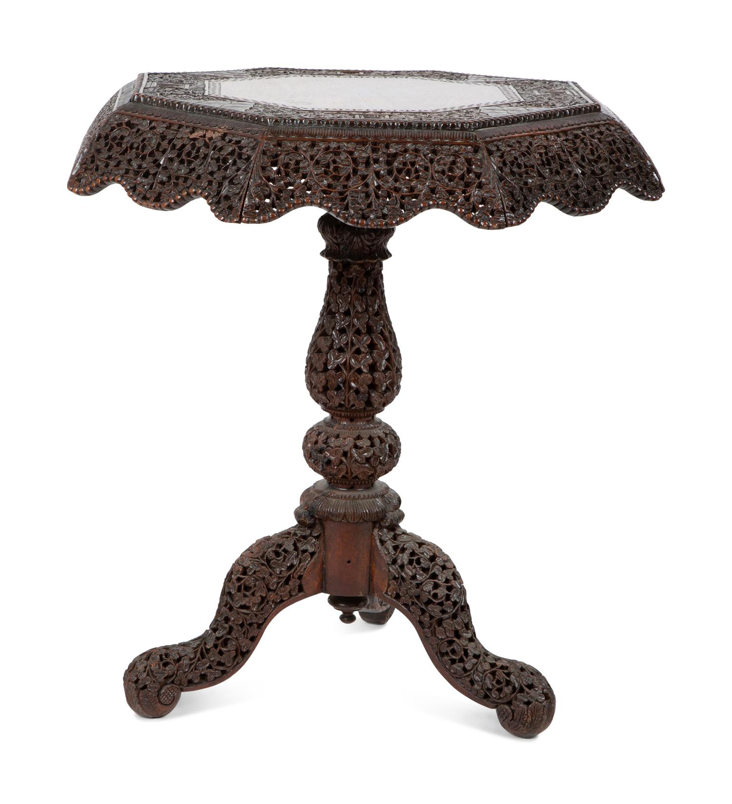 An Anglo-Indian Pierced and Carved Pedestal Table — LATE 19TH/EARLY 20TH CENTURY