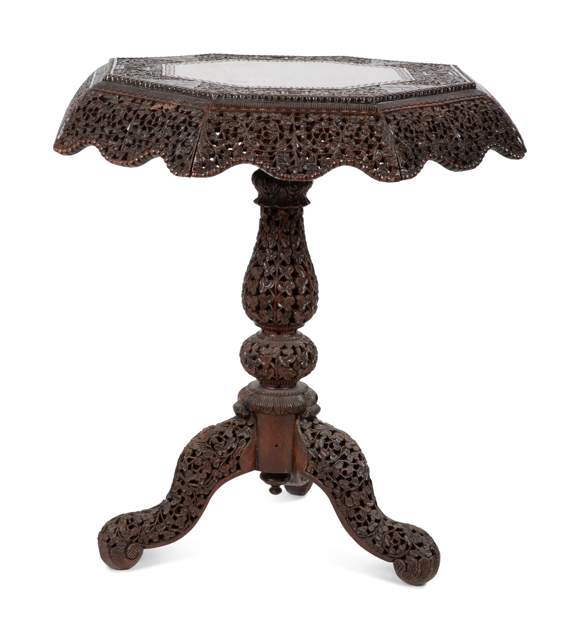 An Anglo-Indian Pierced and Carved Pedestal Table — LATE 19TH/EARLY 20TH CENTURY