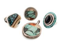 Zuni and Navajo Silver and Mosaic Inlay Rings and Pendant