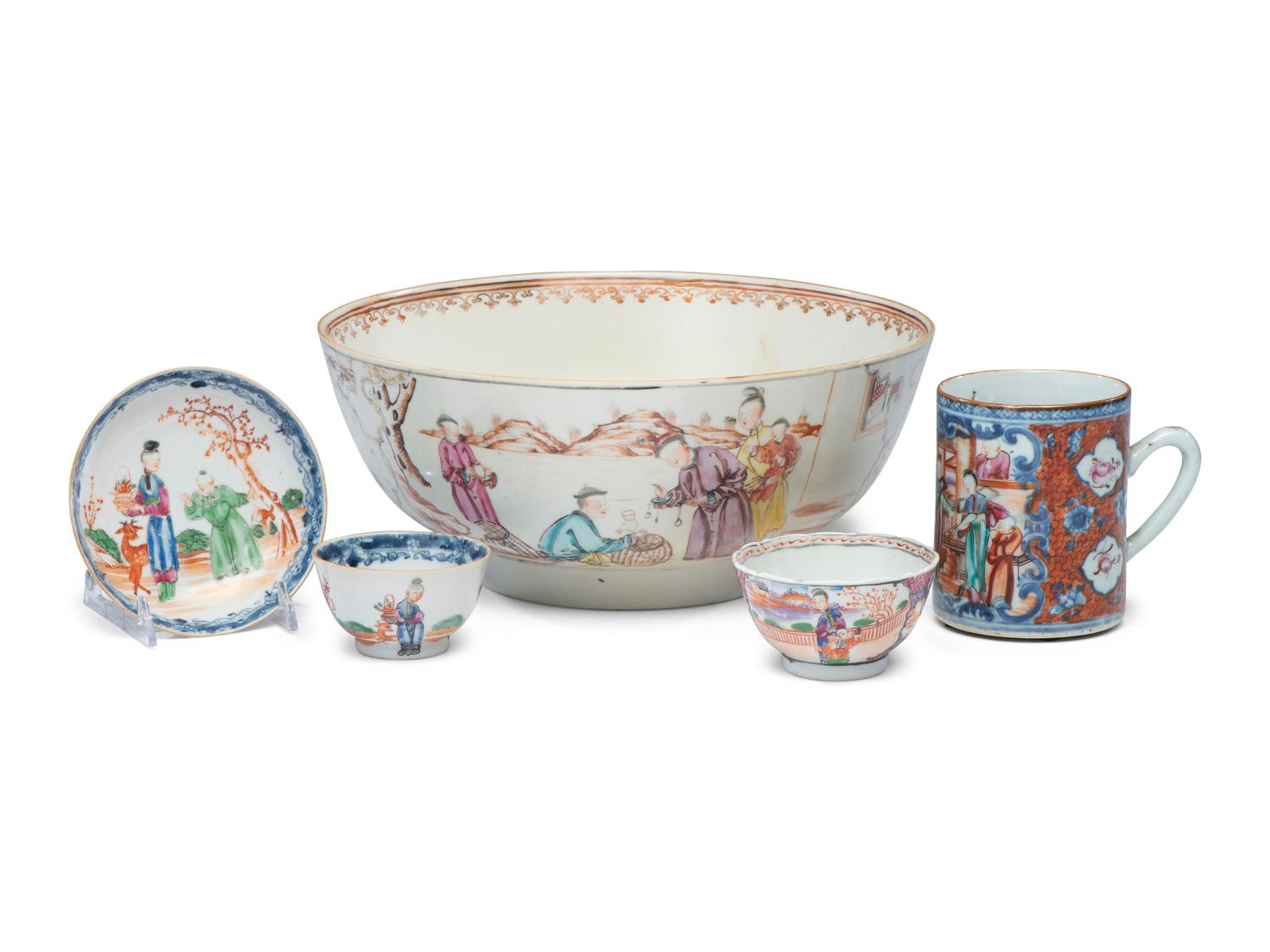 Nine Chinese Export Porcelain Table Articles
